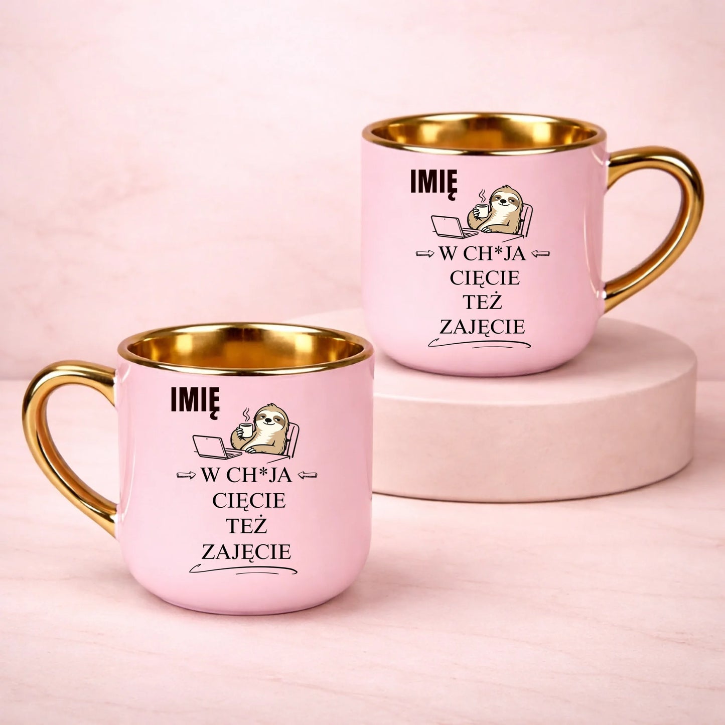 kubek z własnym nadrukiem 400ml personalizowane prezenty pl różowy