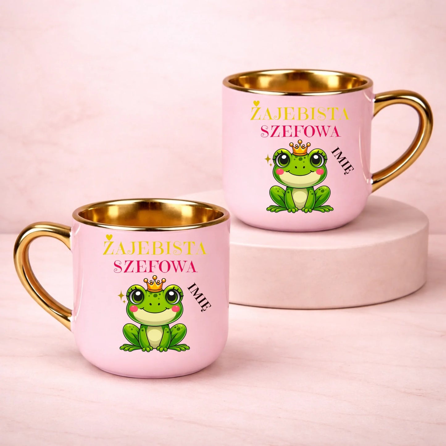 kubek z własnym nadrukiem 400ml personalizowane prezenty pl różowy