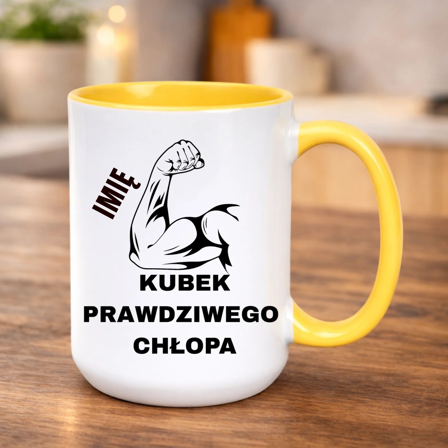 kubek z własnym nadrukiem 440ml personalizowane prezenty pl żółty