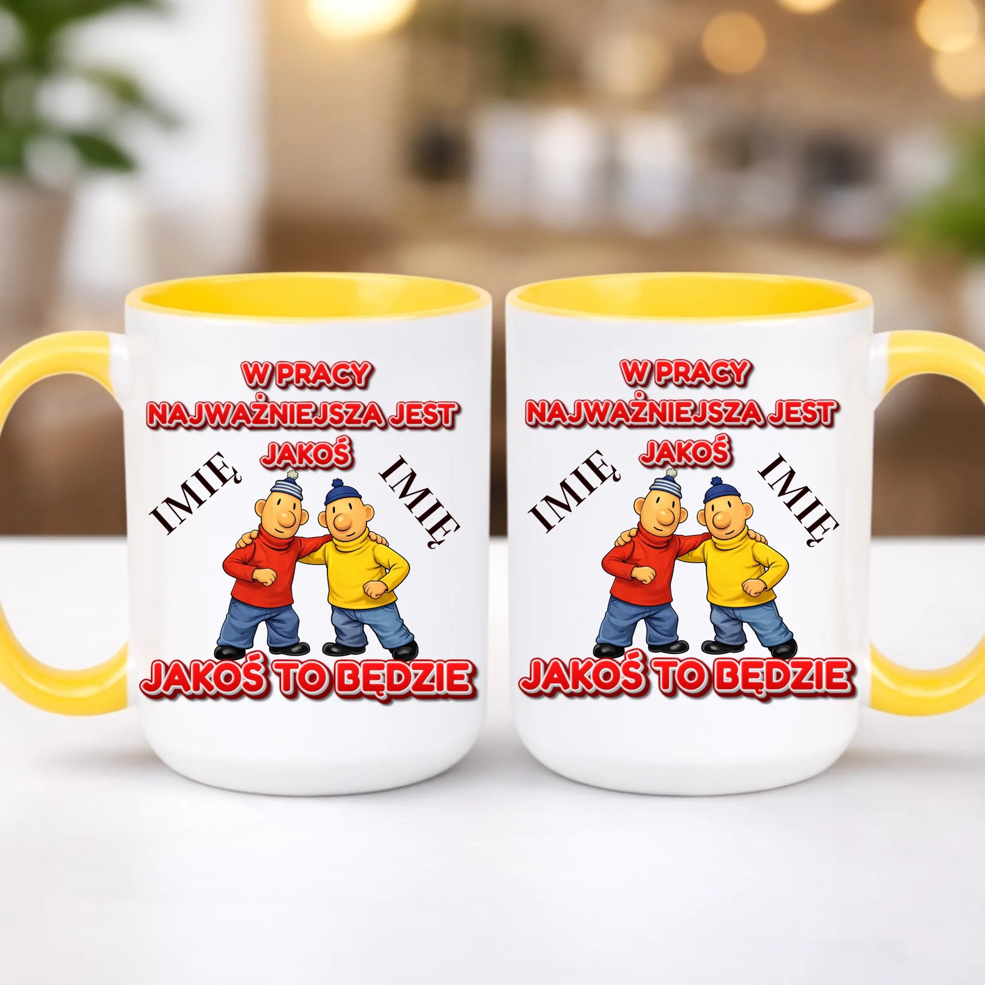 kubek z własnym nadrukiem 440ml personalizowane prezenty pl żółty