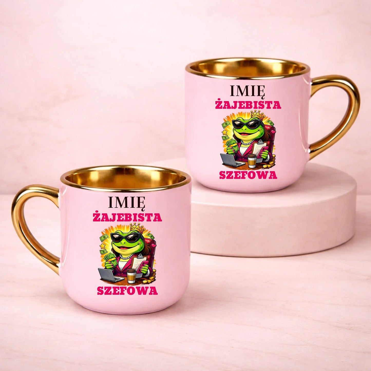 kubek z własnym nadrukiem 400ml personalizowane prezenty pl różowy
