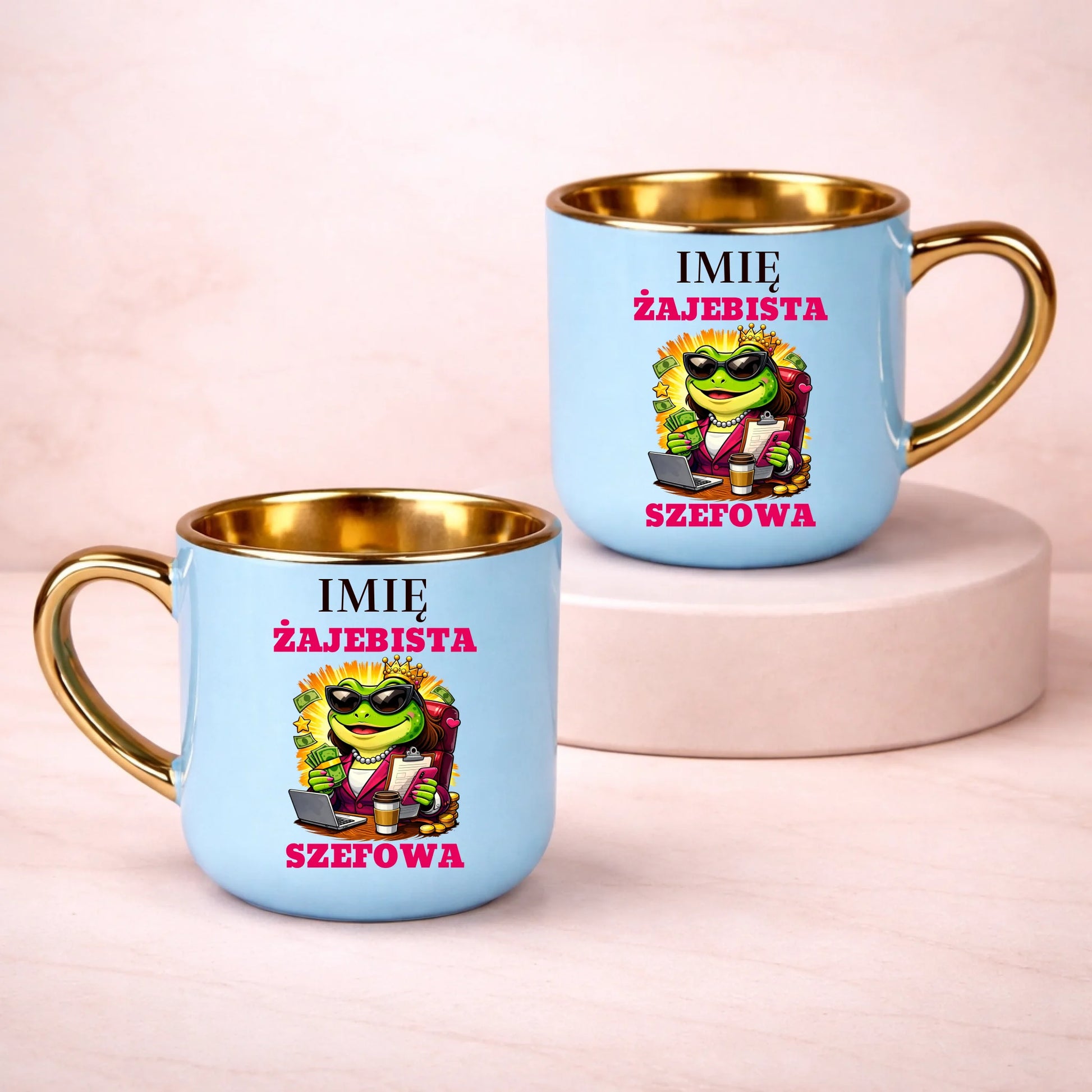 kubek z własnym nadrukiem 400ml personalizowane prezenty pl niebieski