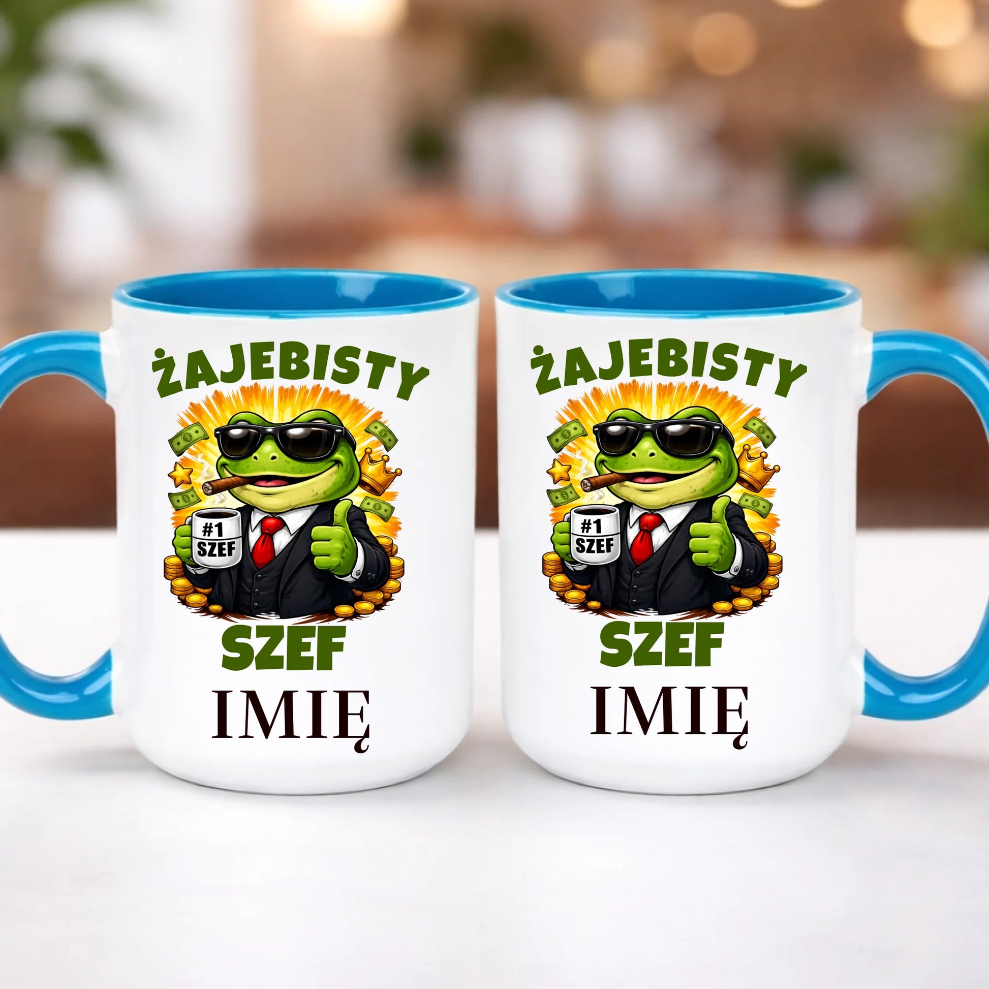 kubek z własnym nadrukiem 440ml personalizowane prezenty pl niebieski