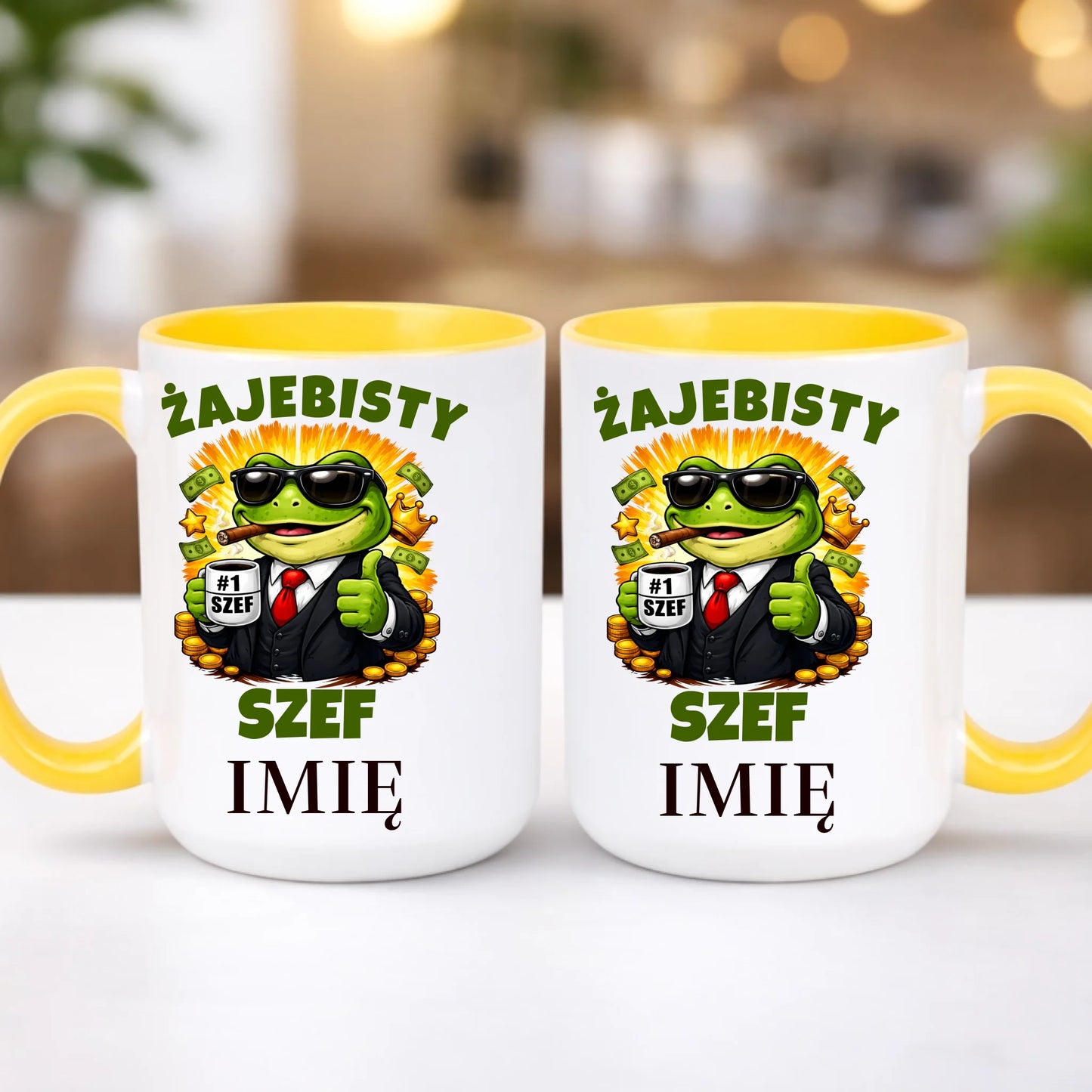 kubek z własnym nadrukiem 440ml personalizowane prezenty pl żółty