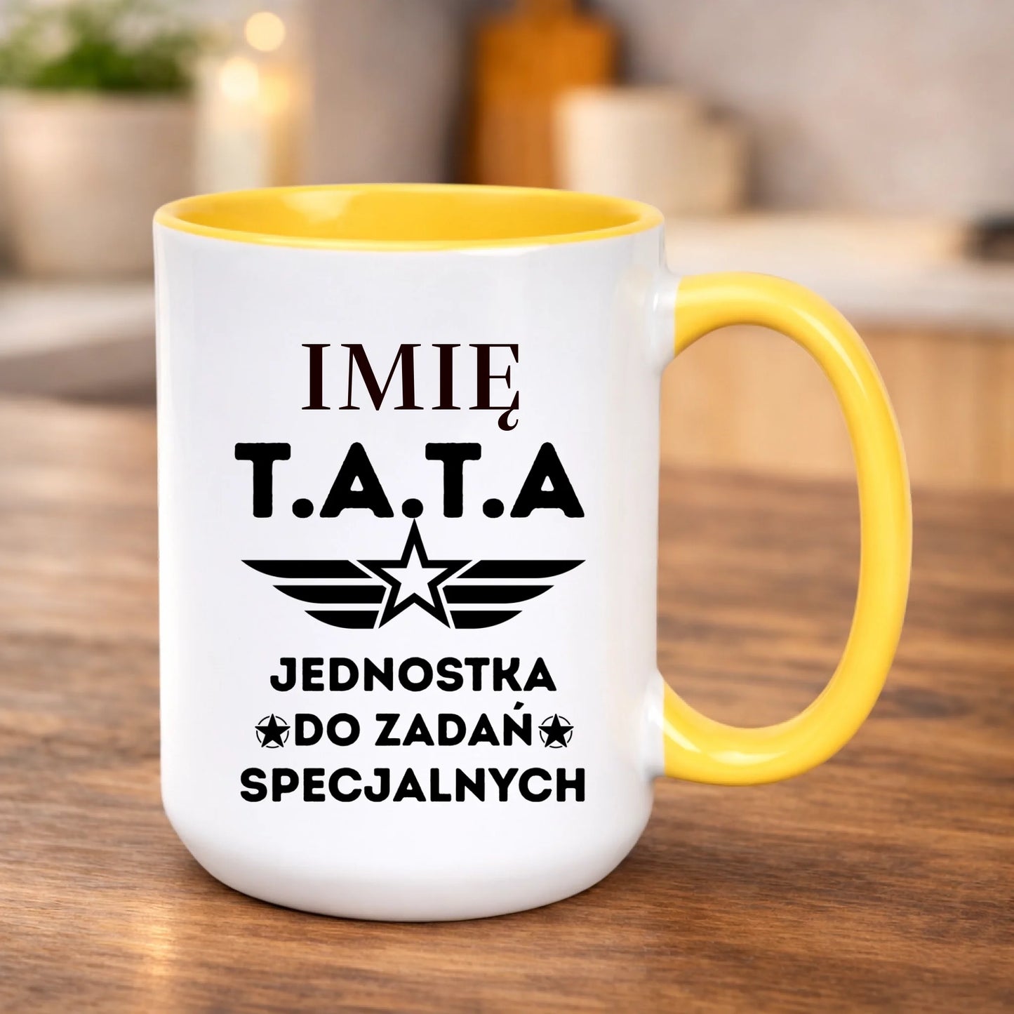 kubek z własnym nadrukiem 440ml personalizowane prezenty pl żółty