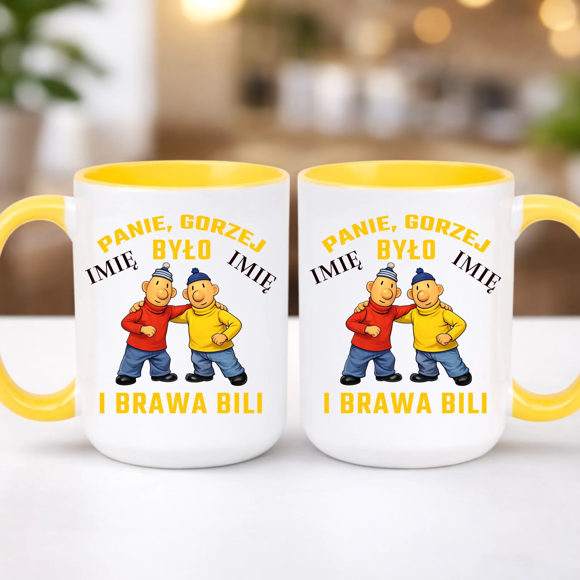 kubek z własnym nadrukiem 440ml personalizowane prezenty pl żółty