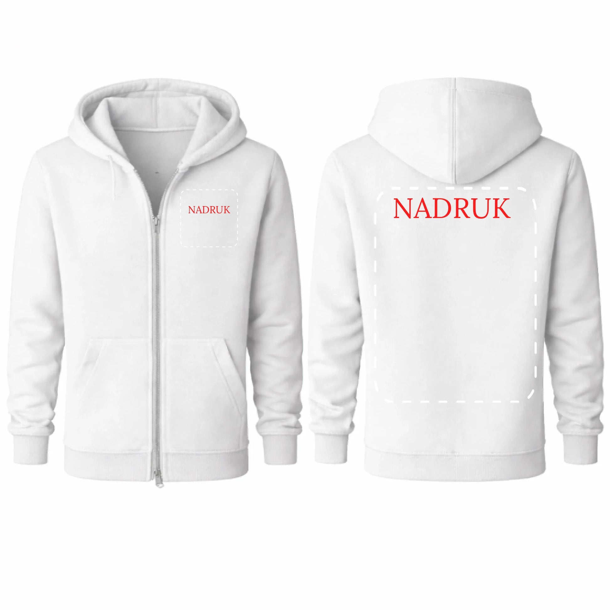 bluza reklamowa męska z kaputrem rozpinana z kapturem biała