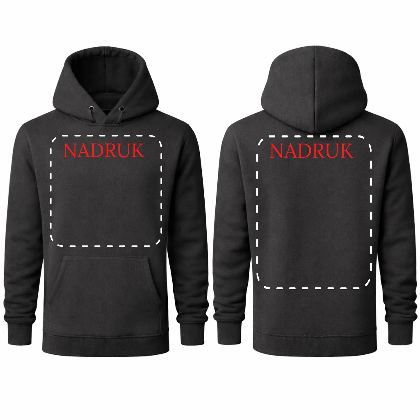 Bluza typu kangurka z kapturem 320 gramów koloru Navy z własnym nadrukiem krój unisex renomowanej firmy JHK