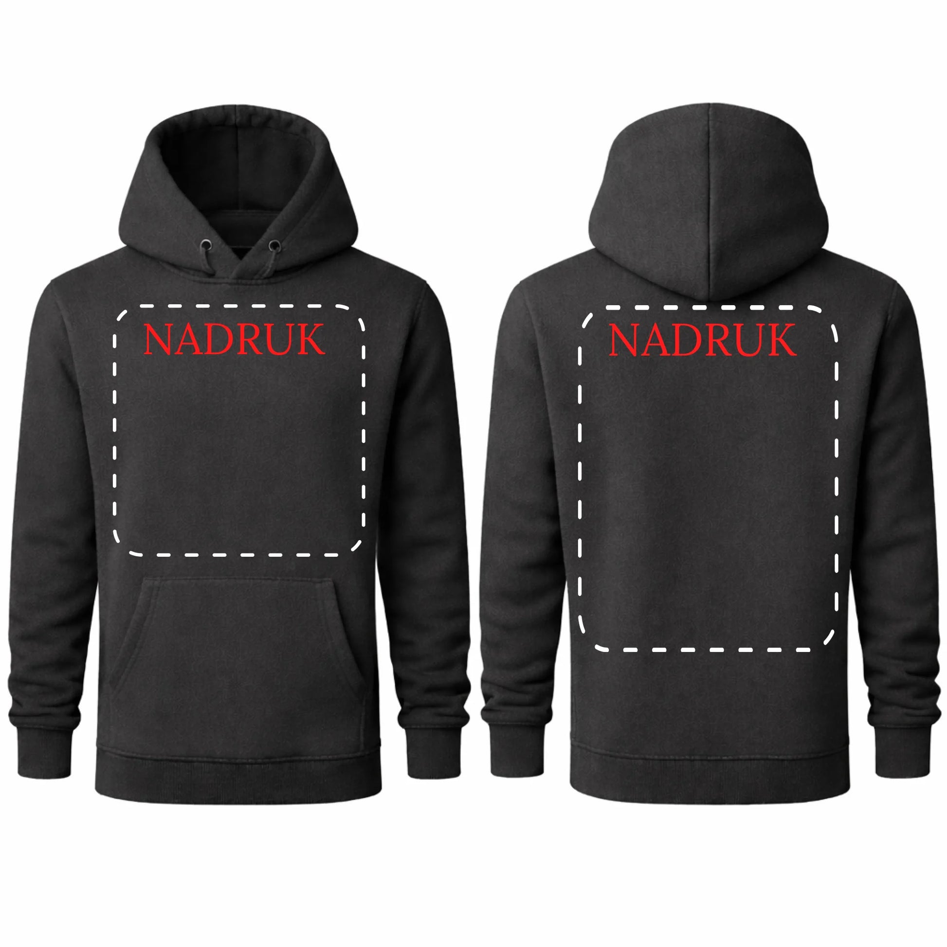 Bluza typu kangurka z kapturem 320 gramów koloru Navy z własnym nadrukiem krój unisex renomowanej firmy JHK