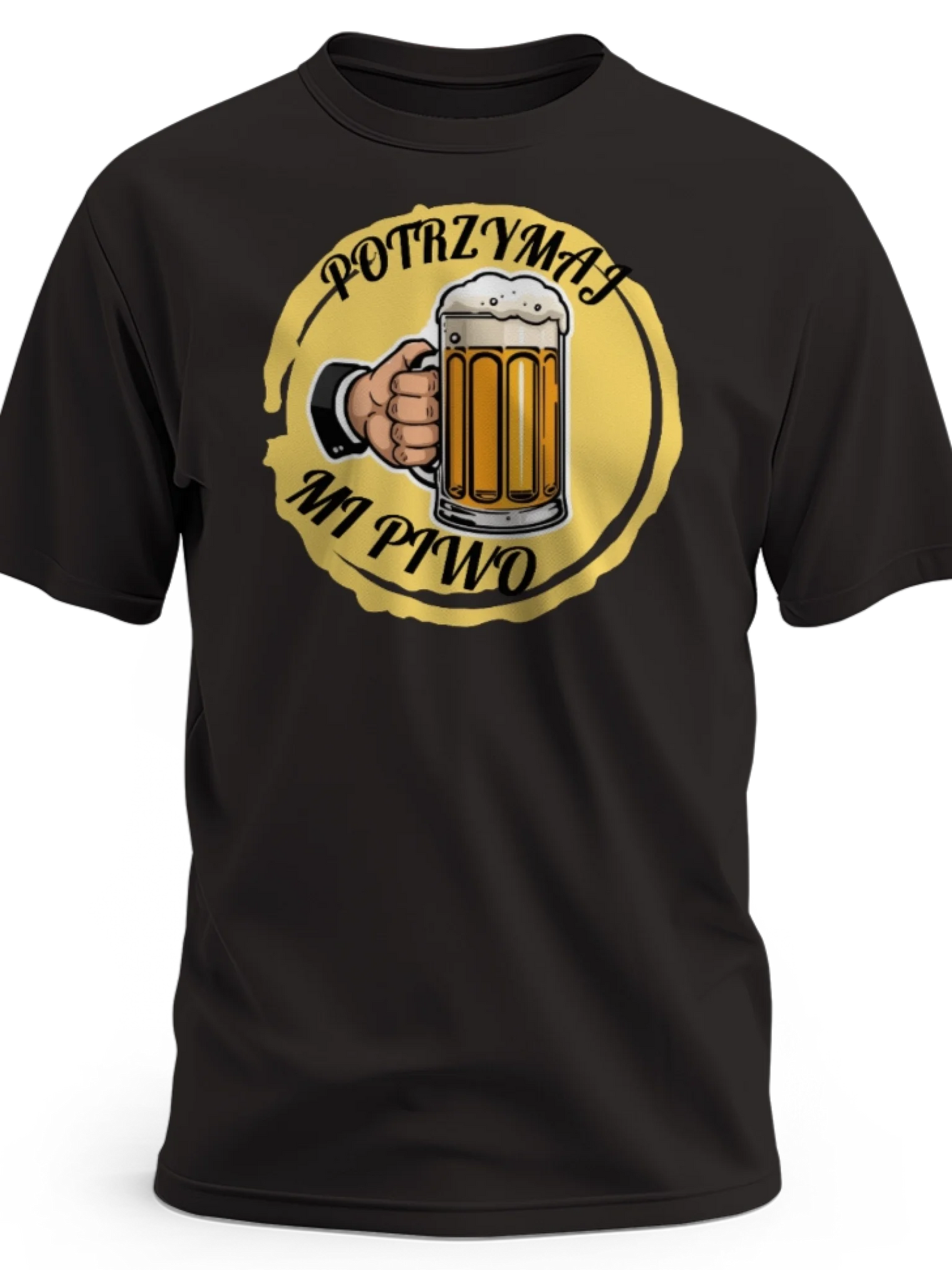 Prezent dla piwosza koszulka męska z nadrukiem potrzymaj mi piwo czarna