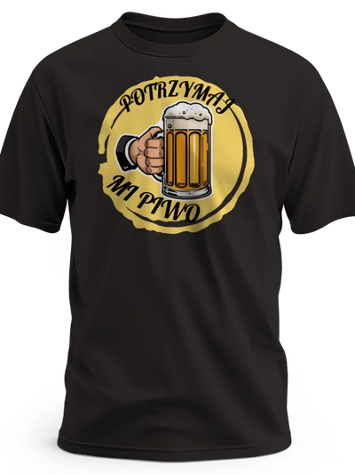 Prezent dla piwosza koszulka męska z nadrukiem potrzymaj mi piwo czarna