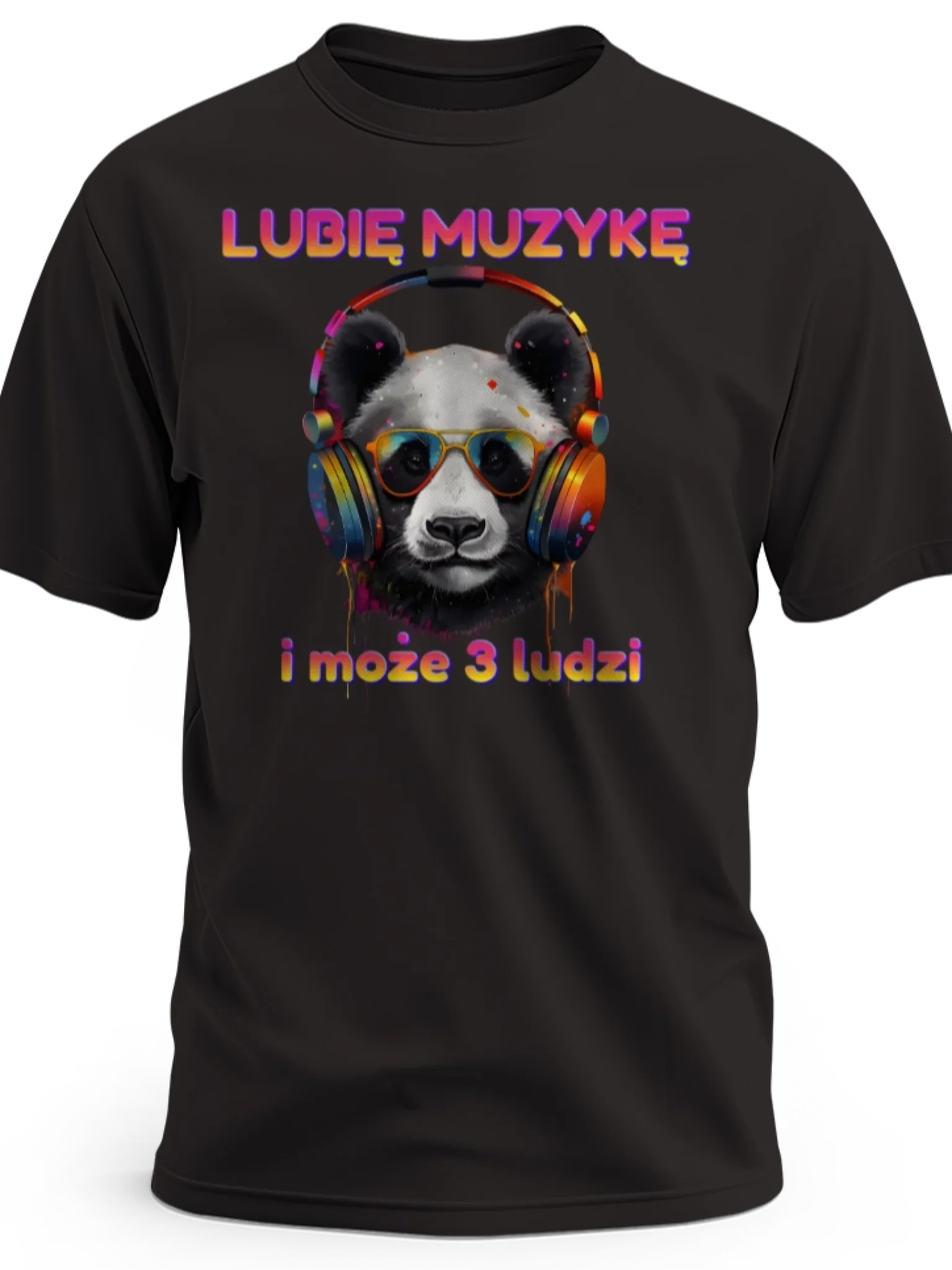 Prezent dla muzyka koszulka męska z nadrukiem pandy w słuchawkach lubię muzykę i może 3 ludzi
