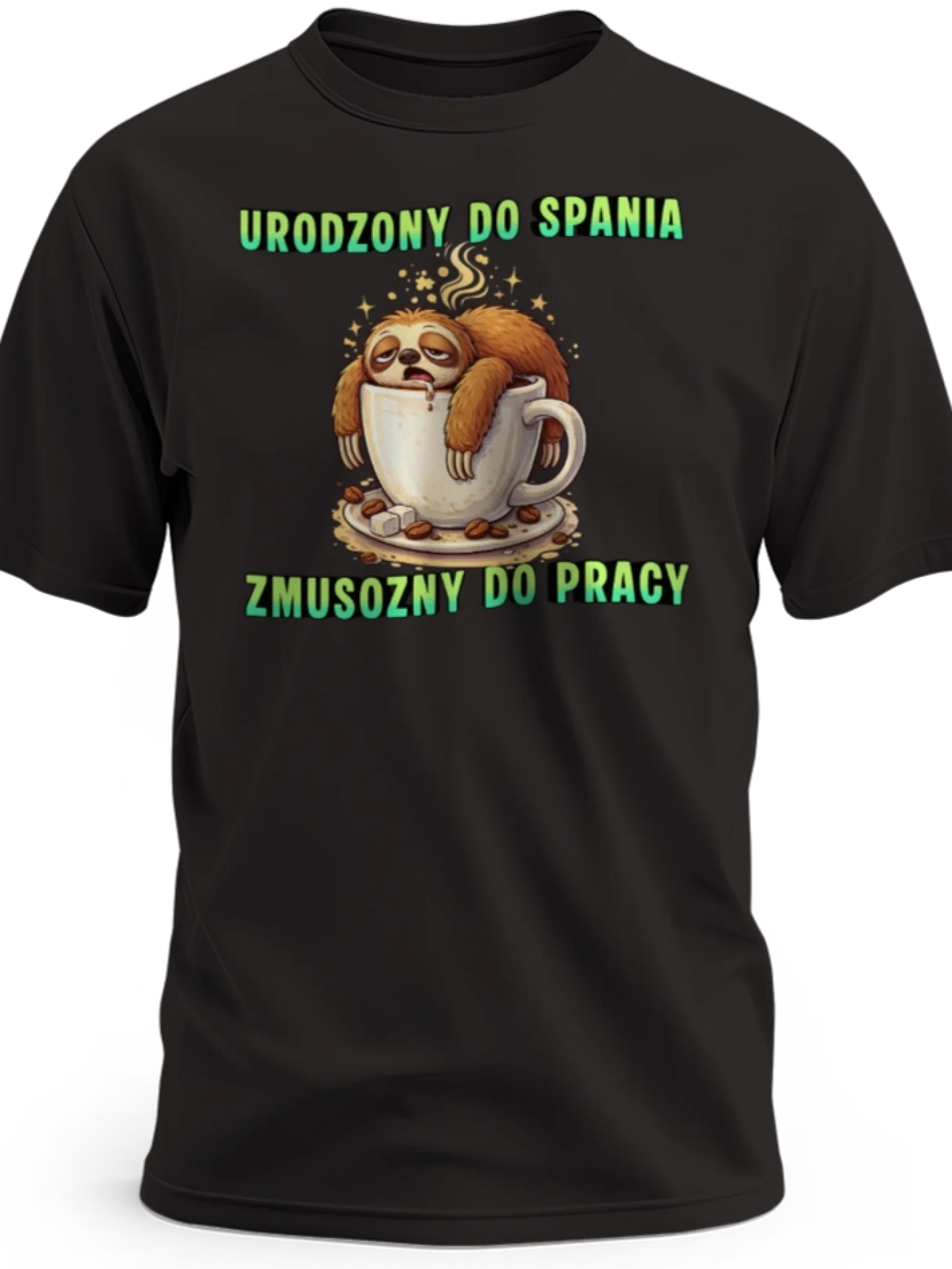 Prezent dla lenia koszulka męska z nadrukiem lenia urodzony do spania zmuszony do pracy czarna