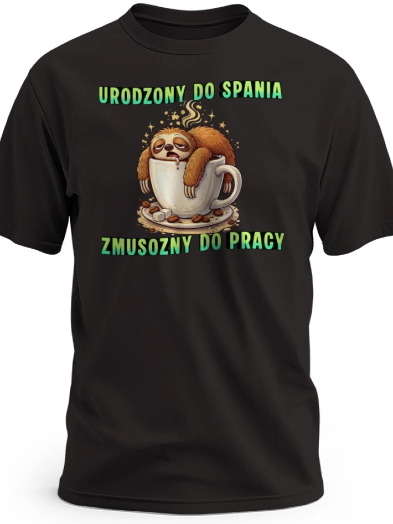 Prezent dla lenia koszulka męska z nadrukiem lenia urodzony do spania zmuszony do pracy czarna