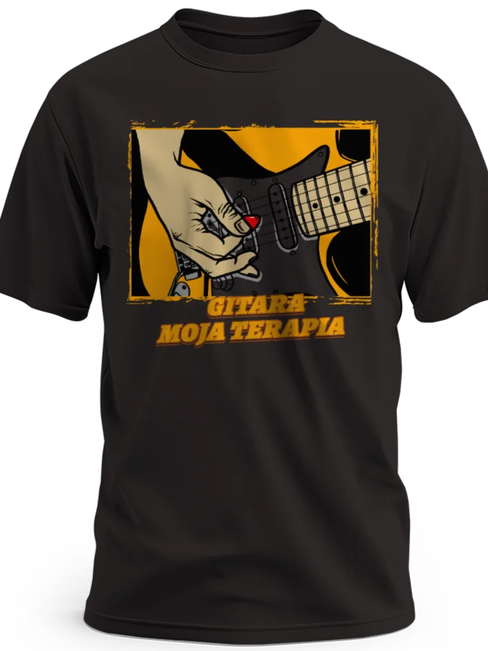 Prezent dla gitarzysty koszulka męska z nadrukiem gitara moja terapia czarna