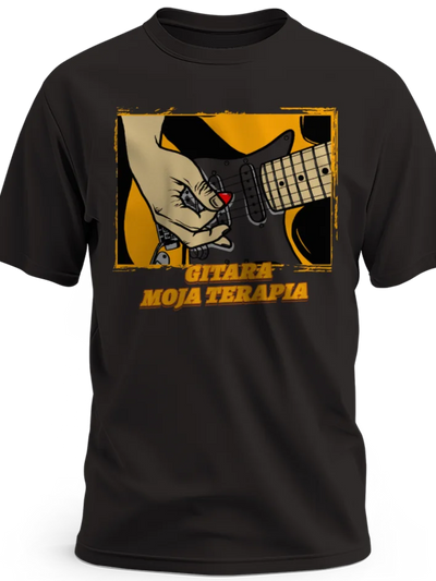 Prezent dla gitarzysty koszulka męska z nadrukiem gitara moja terapia czarna