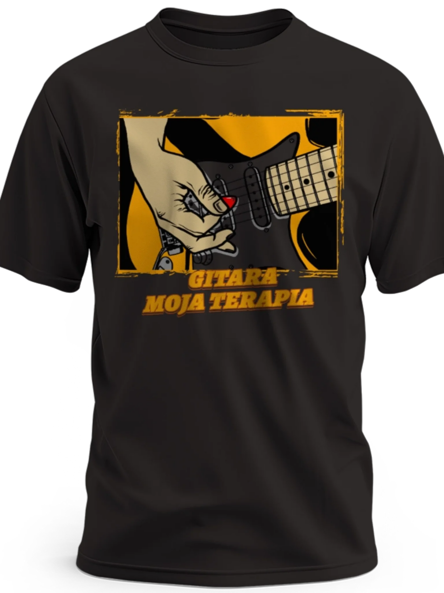 Prezent dla gitarzysty koszulka męska z nadrukiem gitara moja terapia czarna