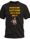 Prezent dla kawosza koszulka męska z nadrukiem kawy i napisem praca nie wystygnie ale kawa może czarna