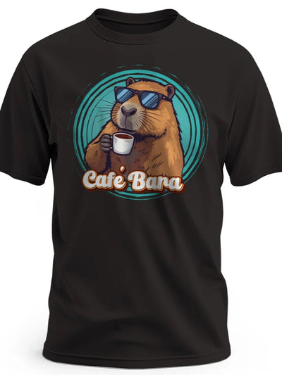 Prezent dla kawosza koszulka męska z nadrukiem kapibara cafe bara w okularach czarna