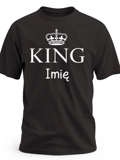 Prezent dla par koszulka męska z nadrukiem KING personalizowana z imieniem czarna