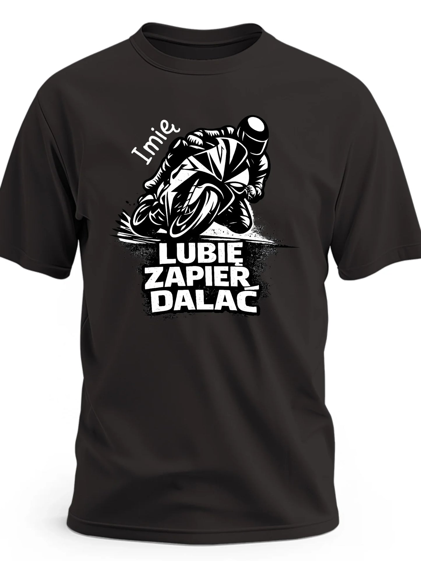 Prezent dla fana motoryzacji koszulka z nadrukiem motocykla ścigacza lubię zapierdalać z imieniem personalizowana czarna