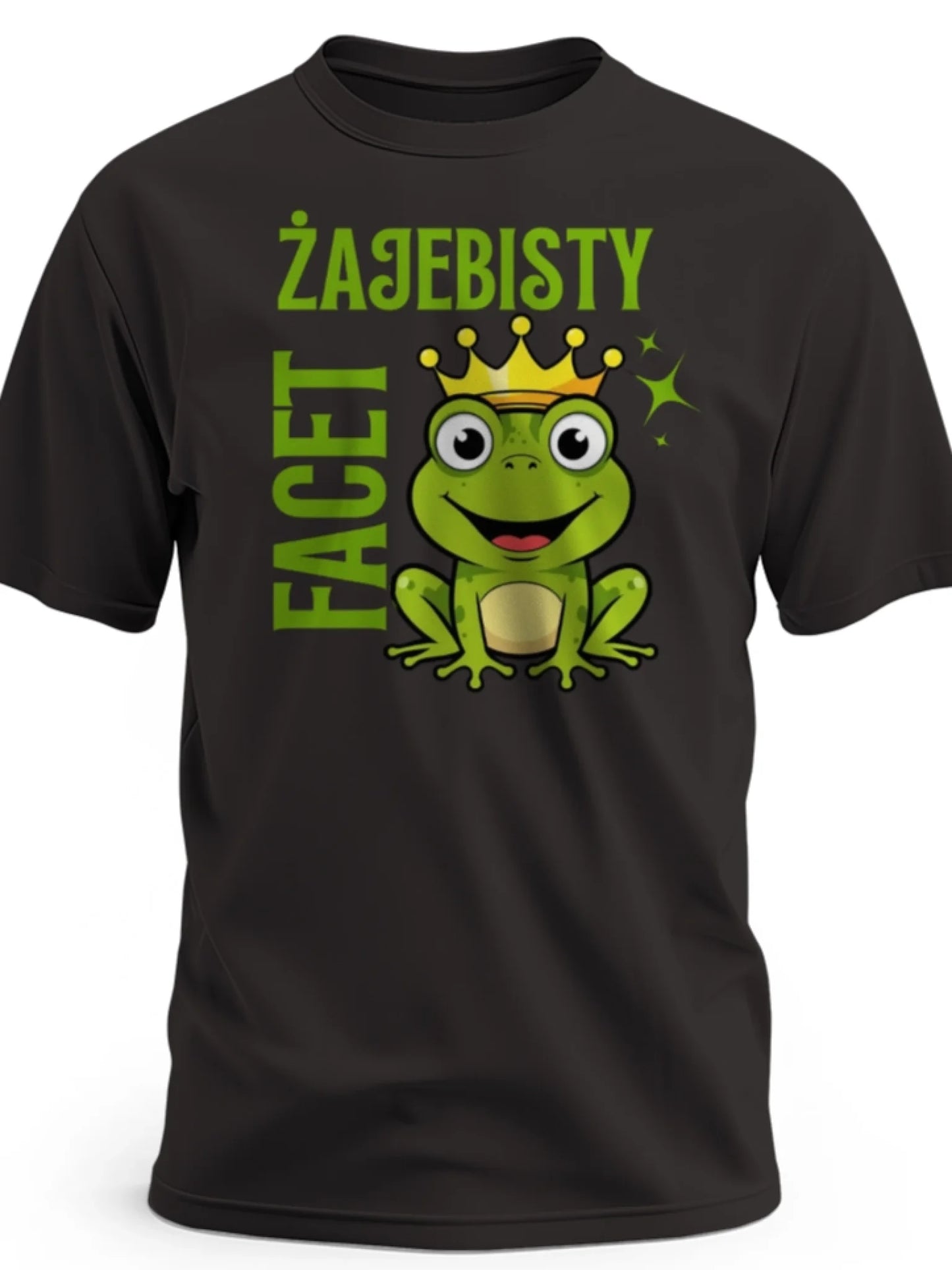 Prezent na dzień mężczyzny śmieszna koszulka z nadrukiem żaby i napisem żajebisty facet czarna
