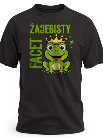 Prezent na dzień mężczyzny śmieszna koszulka z nadrukiem żaby i napisem żajebisty facet czarna