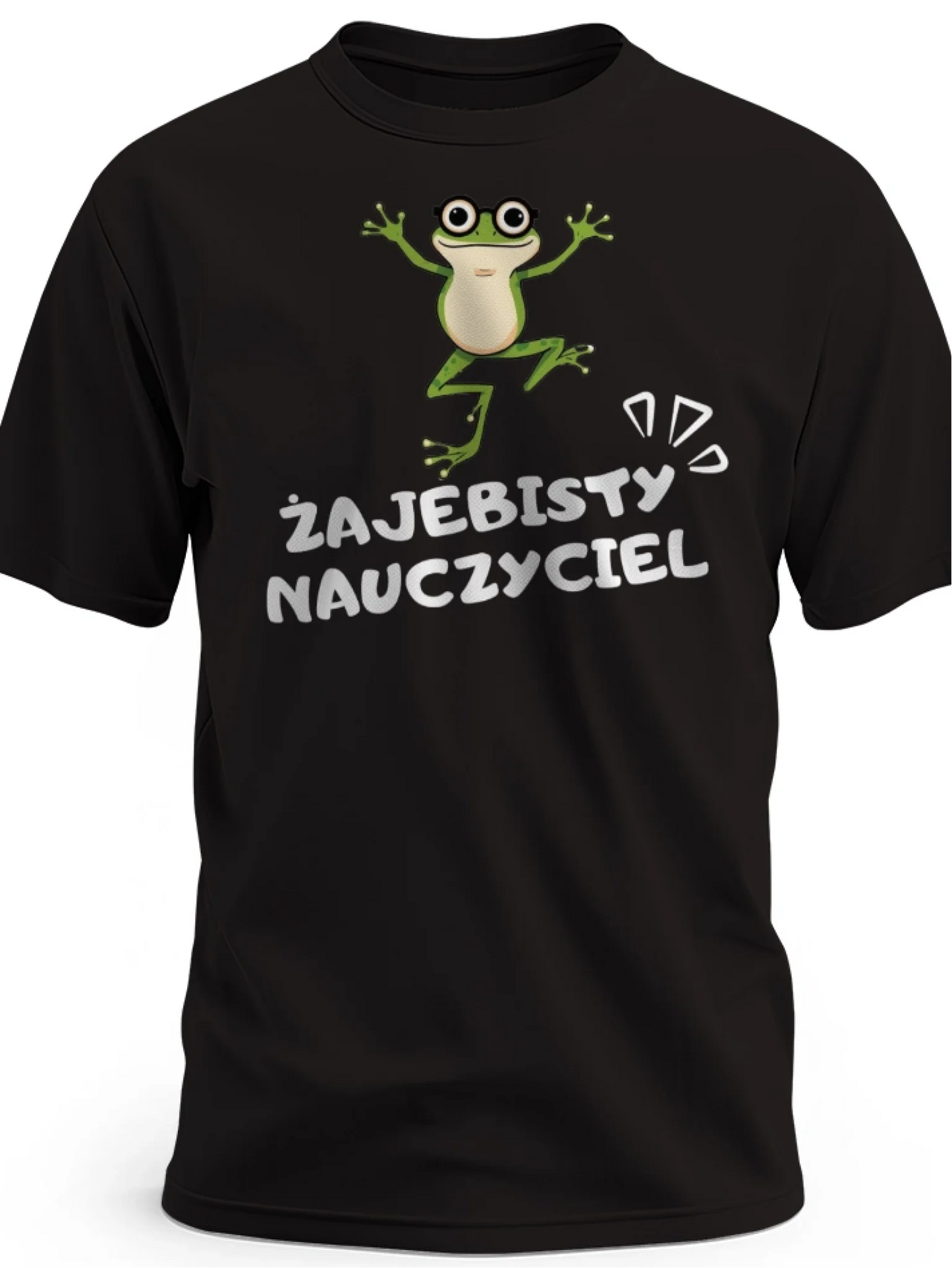 Prezent na dzień nauczyciela śmieszna koszulka męska z nadrukiem żaby i napisem żajebisty nauczyciel czarna