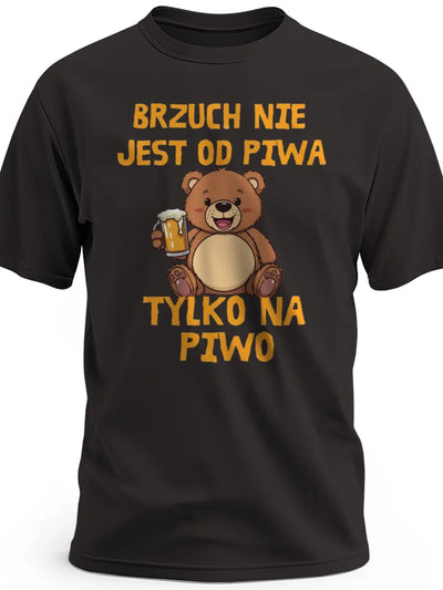 Śmieszna koszulka męska na prezent brzuch nie jest od piwa tylko na piwo z misiem czarna