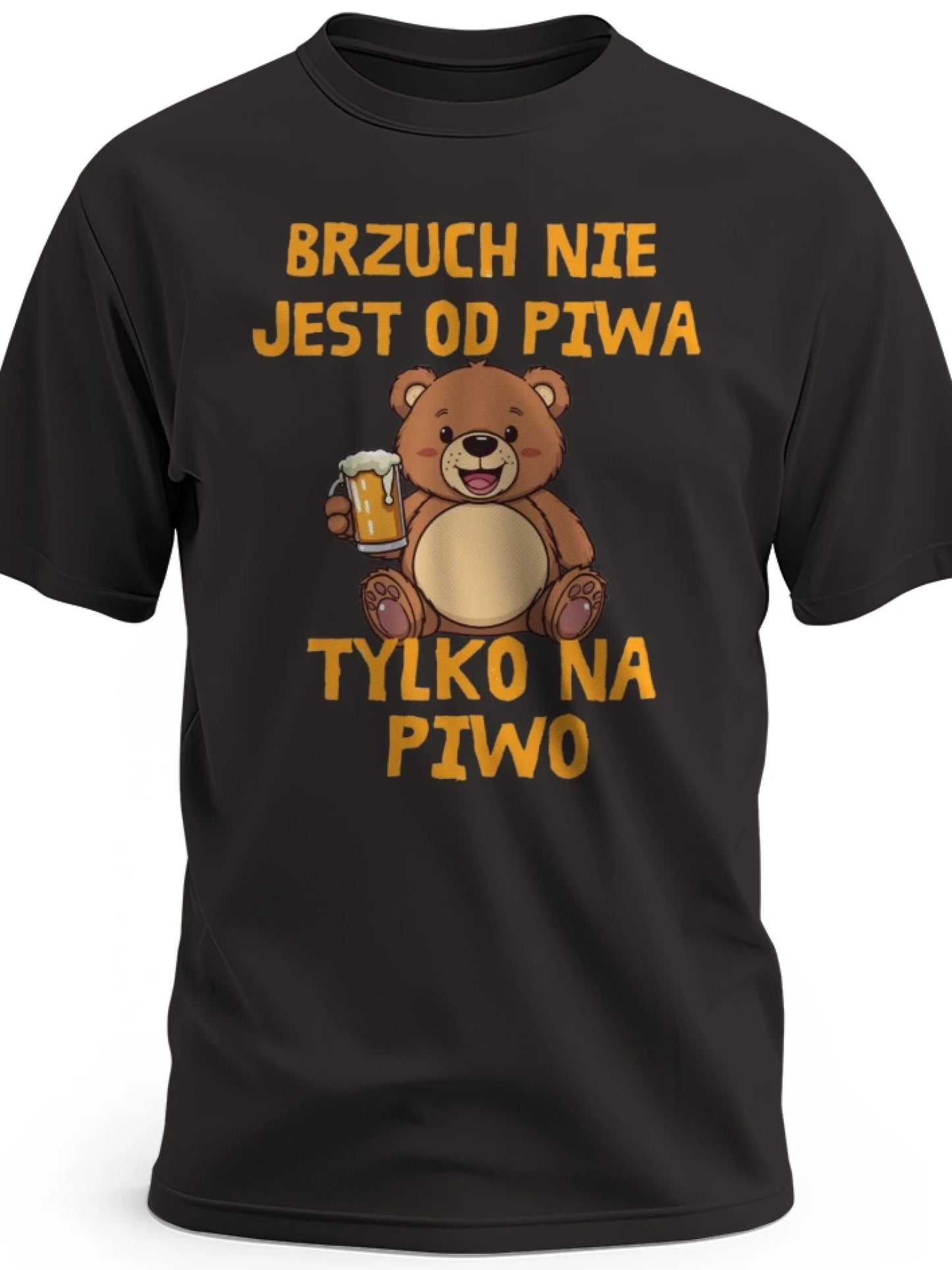 Śmieszna koszulka męska na prezent brzuch nie jest od piwa tylko na piwo z misiem czarna