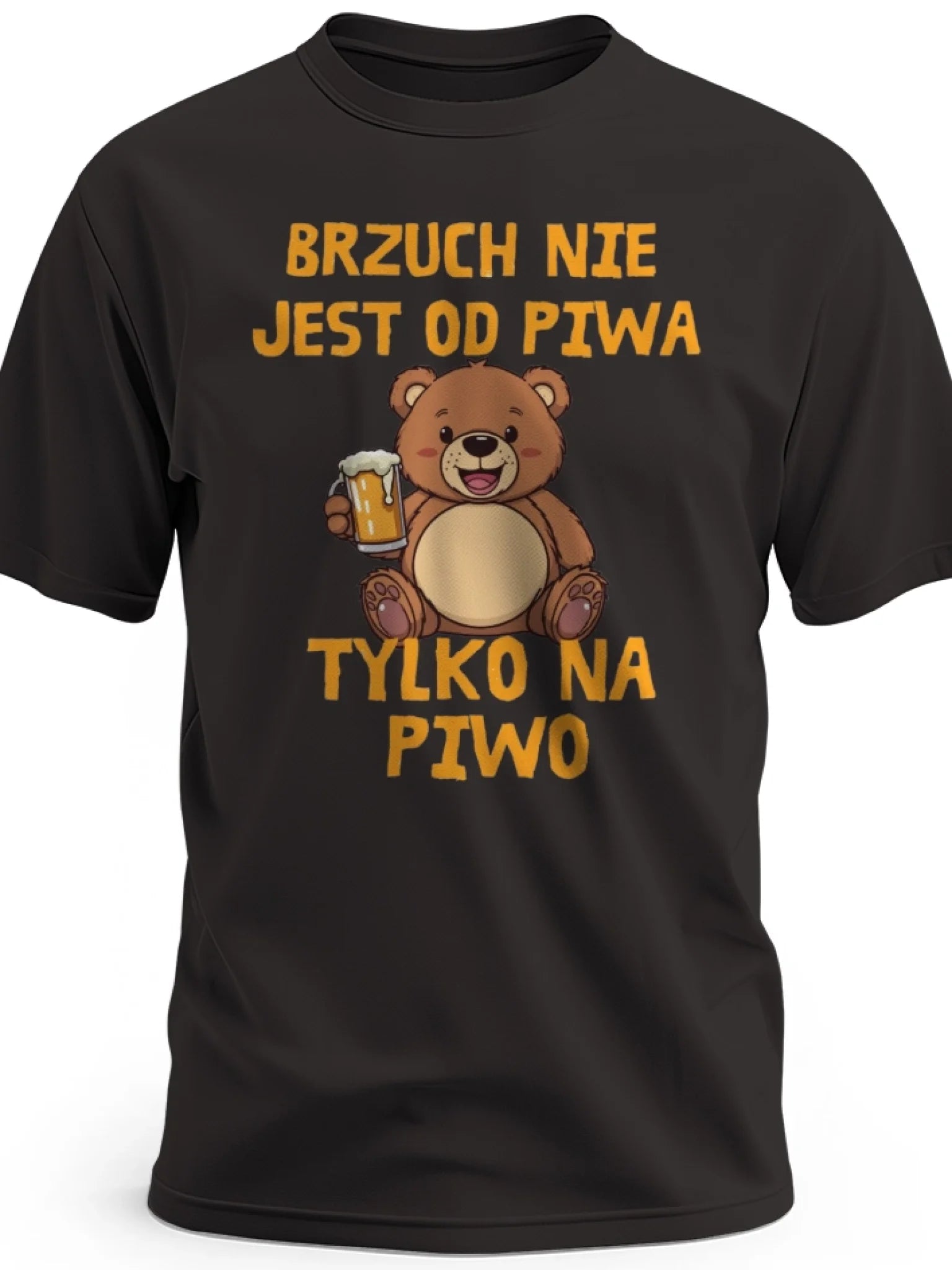 Śmieszna koszulka męska na prezent brzuch nie jest od piwa tylko na piwo z misiem czarna