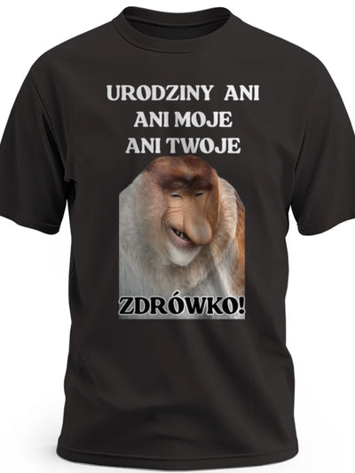 Prezent z okazji urodzin koszulka męska z nosaczem z napisem urodziny ani ani moje ani twoje czarna