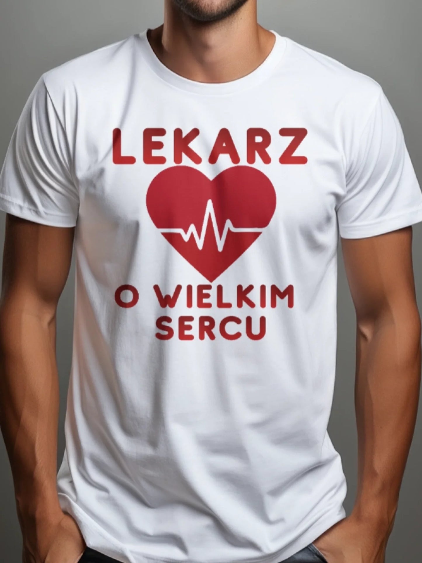Prezent dla lekarza koszulka męska z nadrukiem lekarz o wielkim sercu biała
