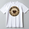 Prezent dla kawosza koszulka męska z nadrukiem more espresso less depresso biała