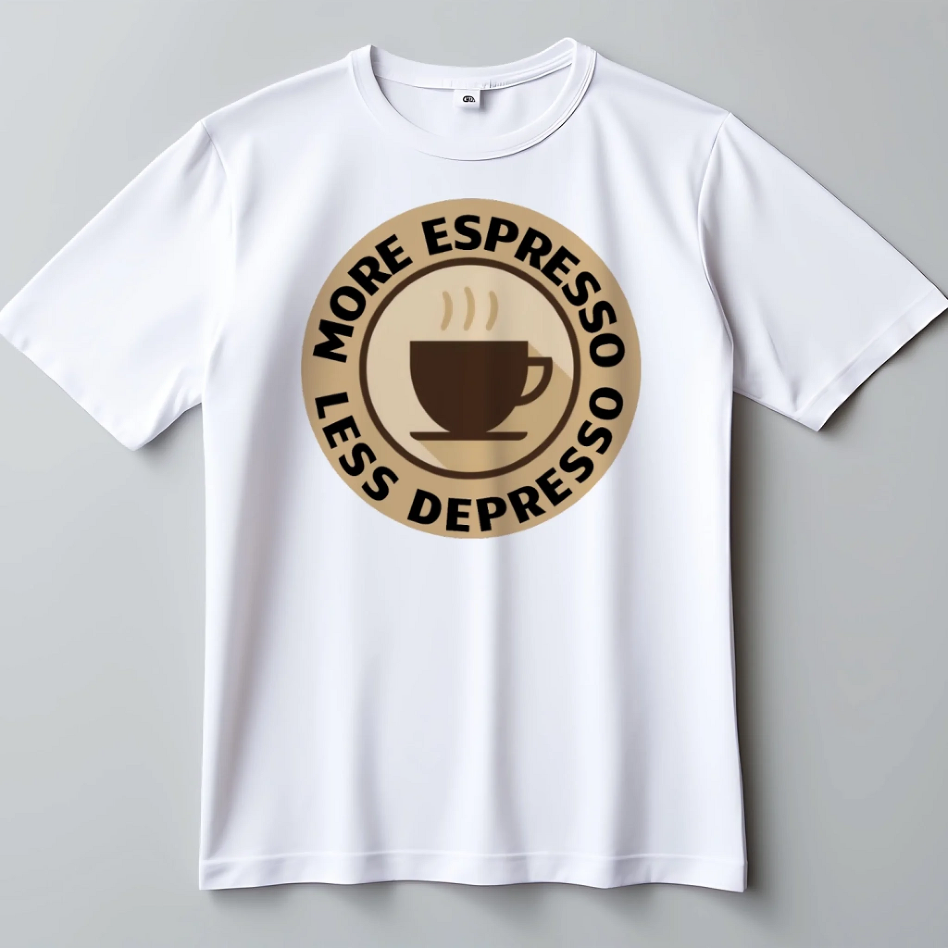 Prezent dla kawosza koszulka męska z nadrukiem more espresso less depresso biała