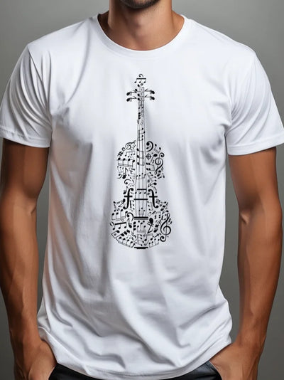 Prezent dla muzyka koszulka męska z nadrukiem skrzypiec biała