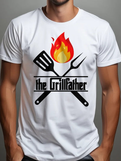 Prezent dla kucharza koszulka męska z nadrukiem THE GRILL FATHER personalizowana z imieniem biała