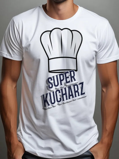 Prezent dla kucharza koszulka męska z nadrukiem super kucharz personalizowana z imieniem biała