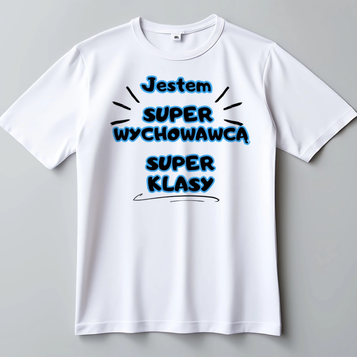 Koszulka męska prezent dla nauczyciela z napisem jestem super wychowawcą super klasy biała
