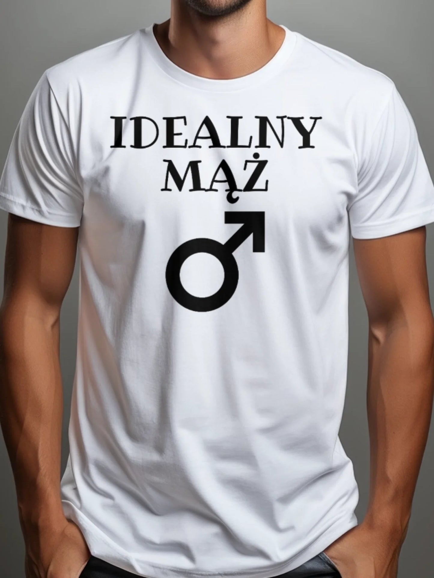 Prezent dla męża - koszulka z napisem idealny mąż białaa