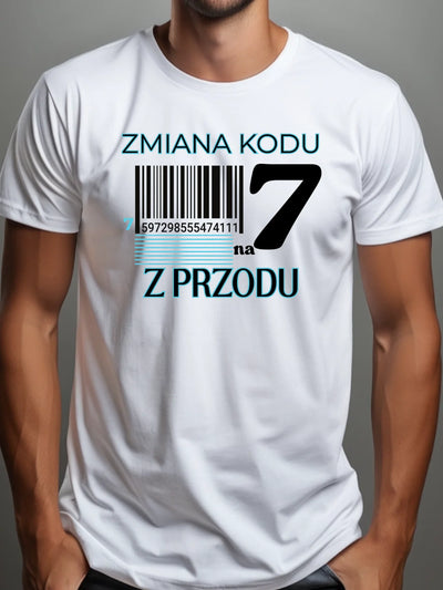Koszulka na 70 urodziny męska zmiana kodu na 7 z przodu biała