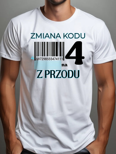 Koszulka na 40 urodziny męska zmiana kodu na 4 z przodu biała