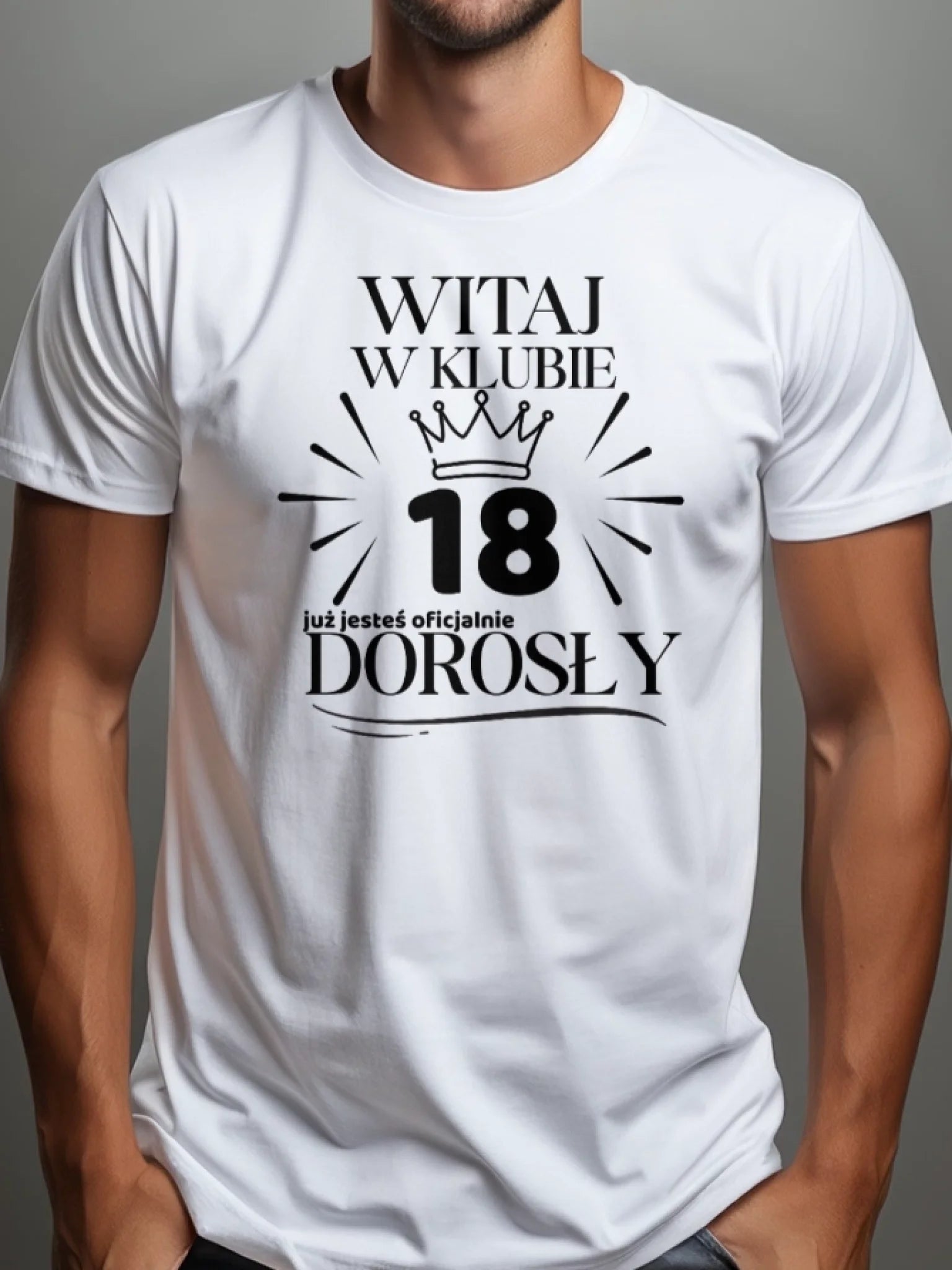 Koszulka na 18 urodziny dla chłopaka oficjalnie dorosły biała