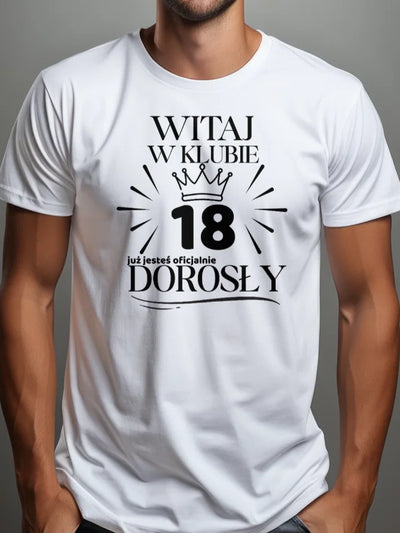 Koszulka na 18 urodziny dla chłopaka oficjalnie dorosły biała