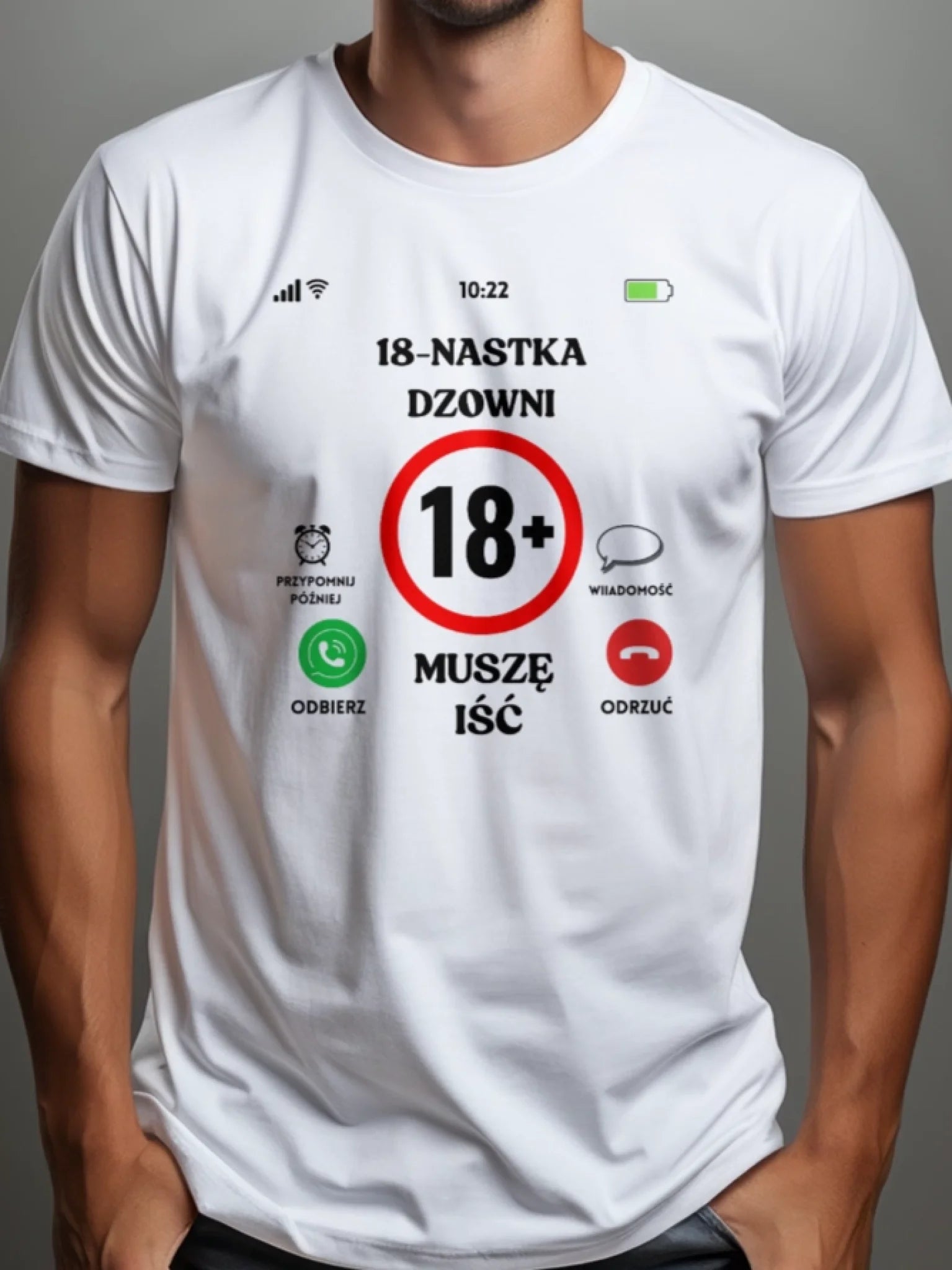 Koszulka na 18 urodziny dla chłopaka 18 nastka dzwoni białaa