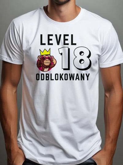 Koszulka na 18 urodziny level 18 odblokowany biala
