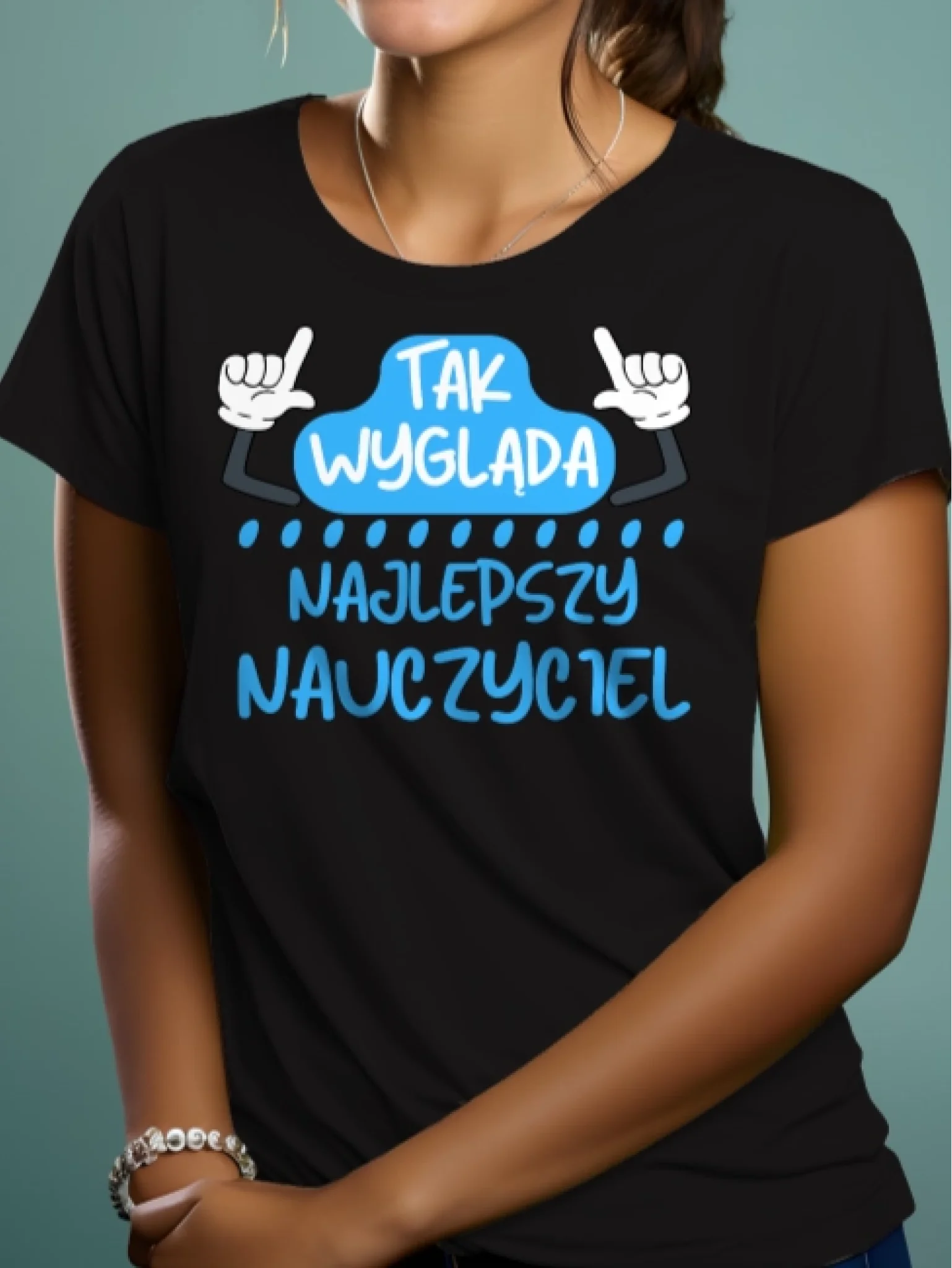 Prezent dla nauczyciela koszulka damska z nadrukiem tak wyglada najlepszy nauczyciel czarna