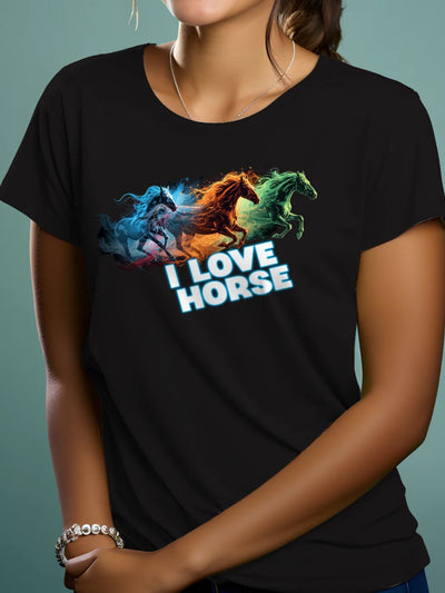 Prezent dla koniary koszulka z nadrukiem i love horse czarna
