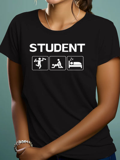 Prezent dla studenta śmieszna koszulka damska z nadrukiem dla studentki czarna