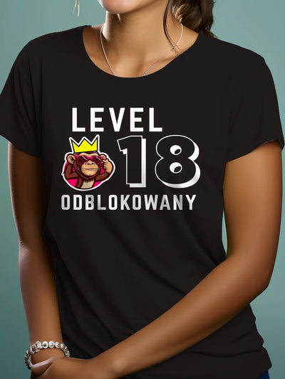 Koszulka na 18 urodziny dla dziewczyny lvl 18 odblokowany czarna